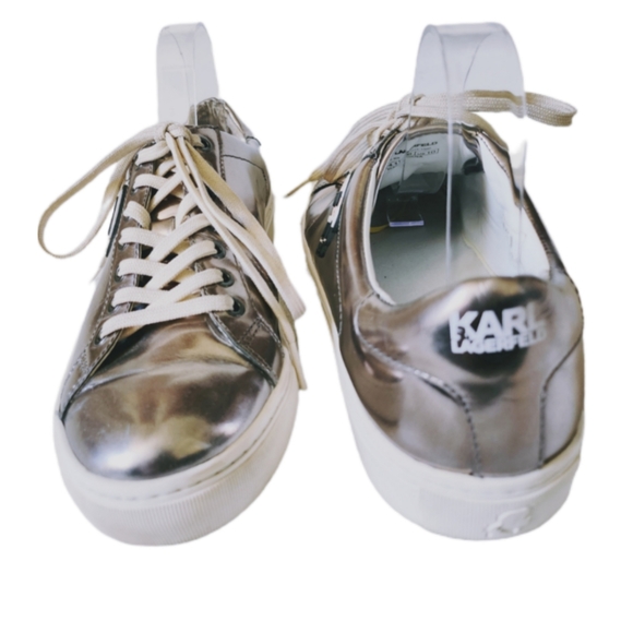 KARL LAGERFELD KL61033 SILVER MIRROR IKONIC LEATHER LOW TOP SNEAKERS - Picture 5 of 7